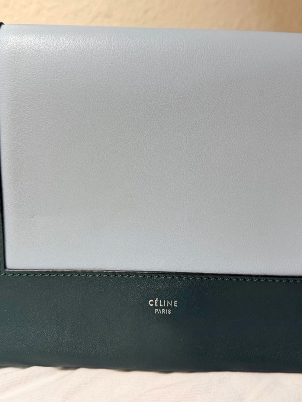 Céline Paris Two-Tone Leather Shoulder Bag - blue & Dark Green - Picture 2 of 12